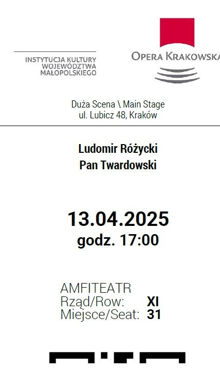 Odsprzedam 3 bilety do Opery Krakowskiej na 13.04.