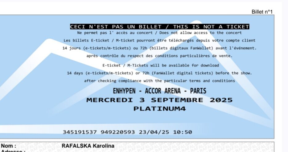 Bilety na koncert Enhypen Paryż