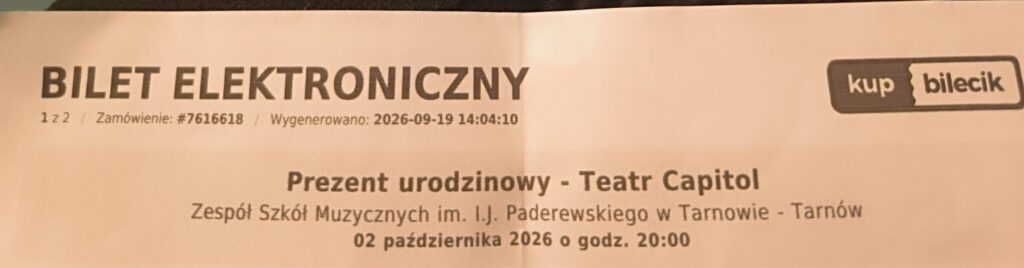 Dwa bilety na spektakl „Prezent urodzinowy” 200 za 2szt.