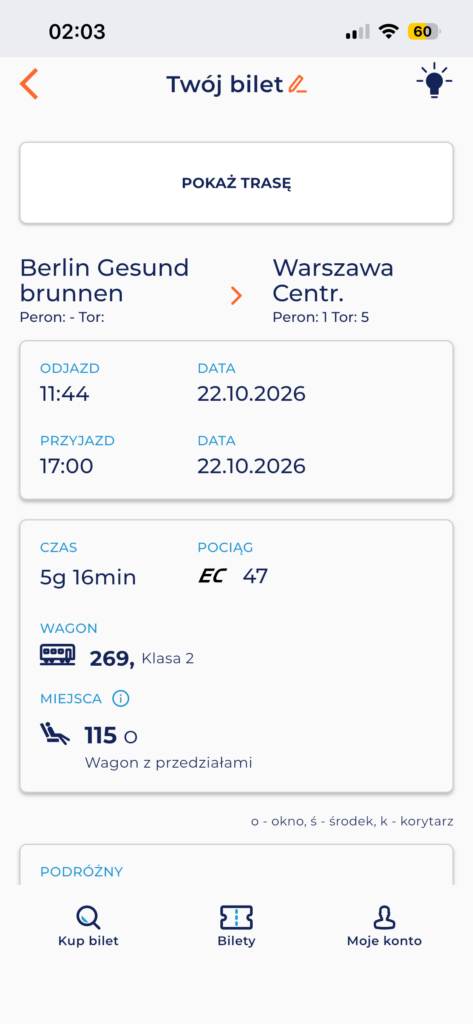 Sprzedam bilet z Berlina do Warszawy